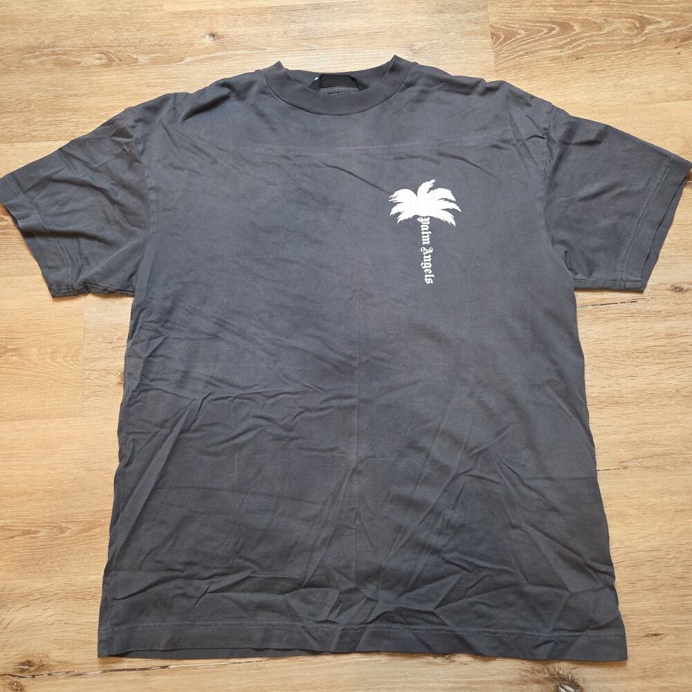 Palm Angels Palm Tree Icon Logo T-Shirt Mens L Washed Black Graphic Tee